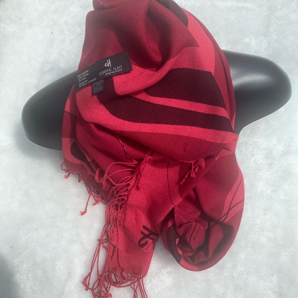 ⭐️ Native large SOY & WOOL Artist made fabric Scarf FIRST NATIONS Red Scarf - Picture 7 of 15